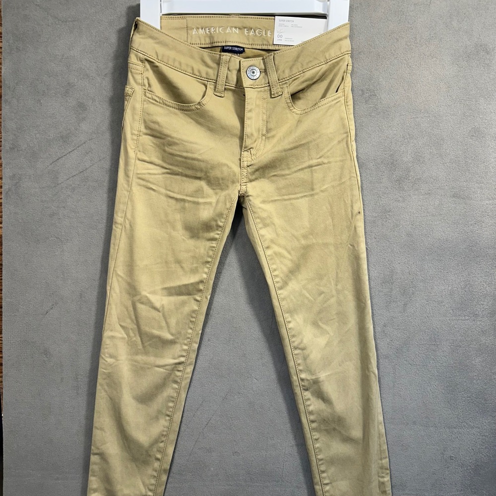 American‎ Eagle Jeggings Womens 00 Khaki Tan Super Stretch Low Rise Excellent - Picture 3 of 8